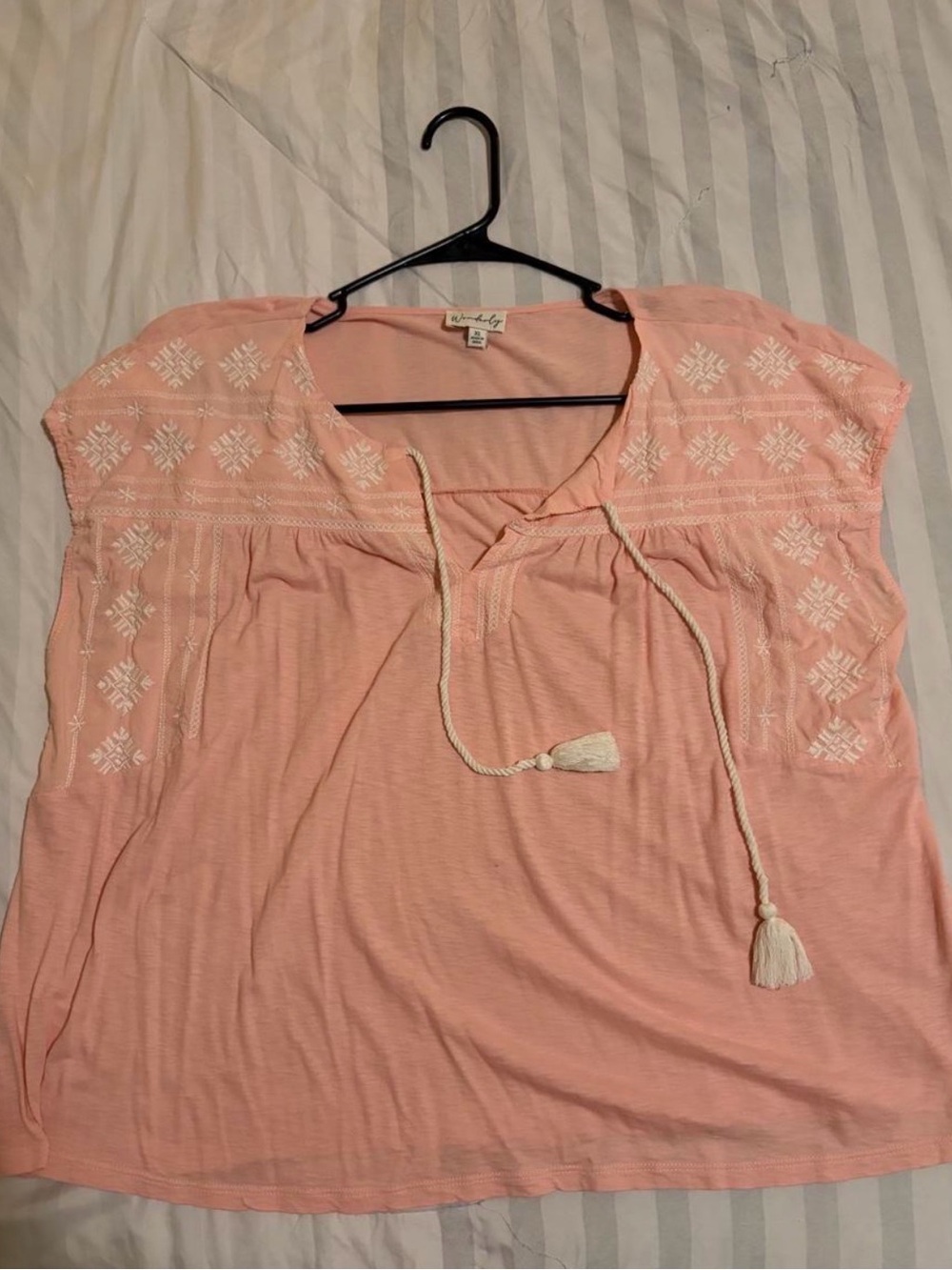 Wonderly Pink Embroidered Tassel Tunic Top